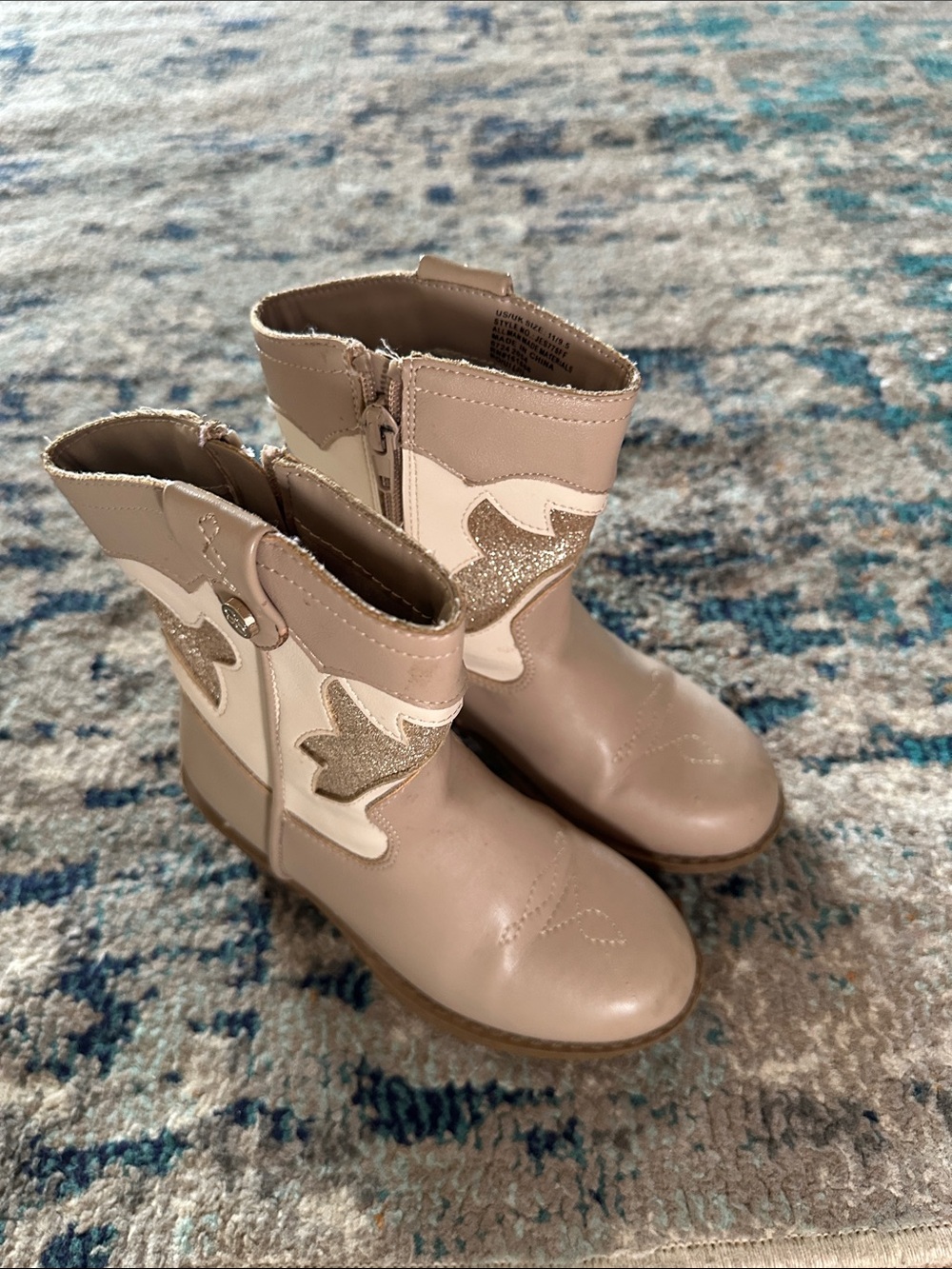 Kids Taupe Glitter Accent Western Boots